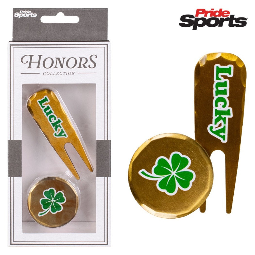 Pride Sports Honors Collection Metal Divot Tool & Ball Marker Set - Brass
