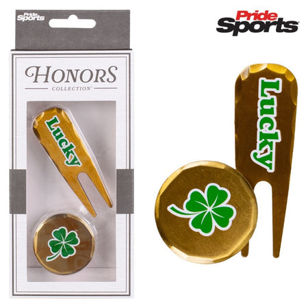 Pride Sports Honors Collection Metal Divot Tool & Ball Marker Set - Brass
