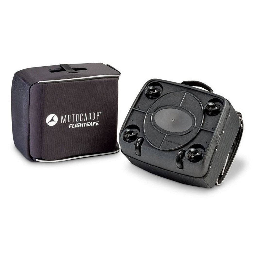 Motocaddy Flightsafe Flight Cover - showing the storage case and the wheels on the base