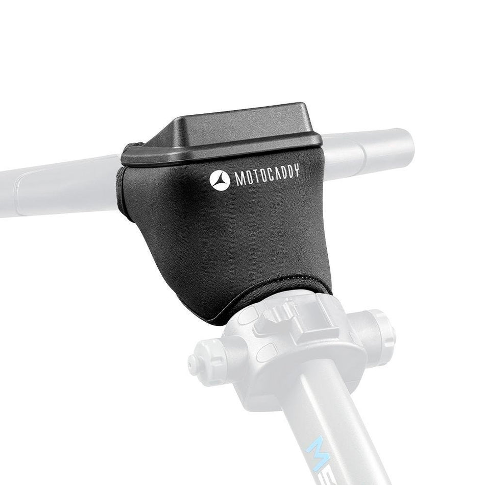 Motocaddy GPS Screen Guard Neoprene Cover fitted to golf trolley rear view