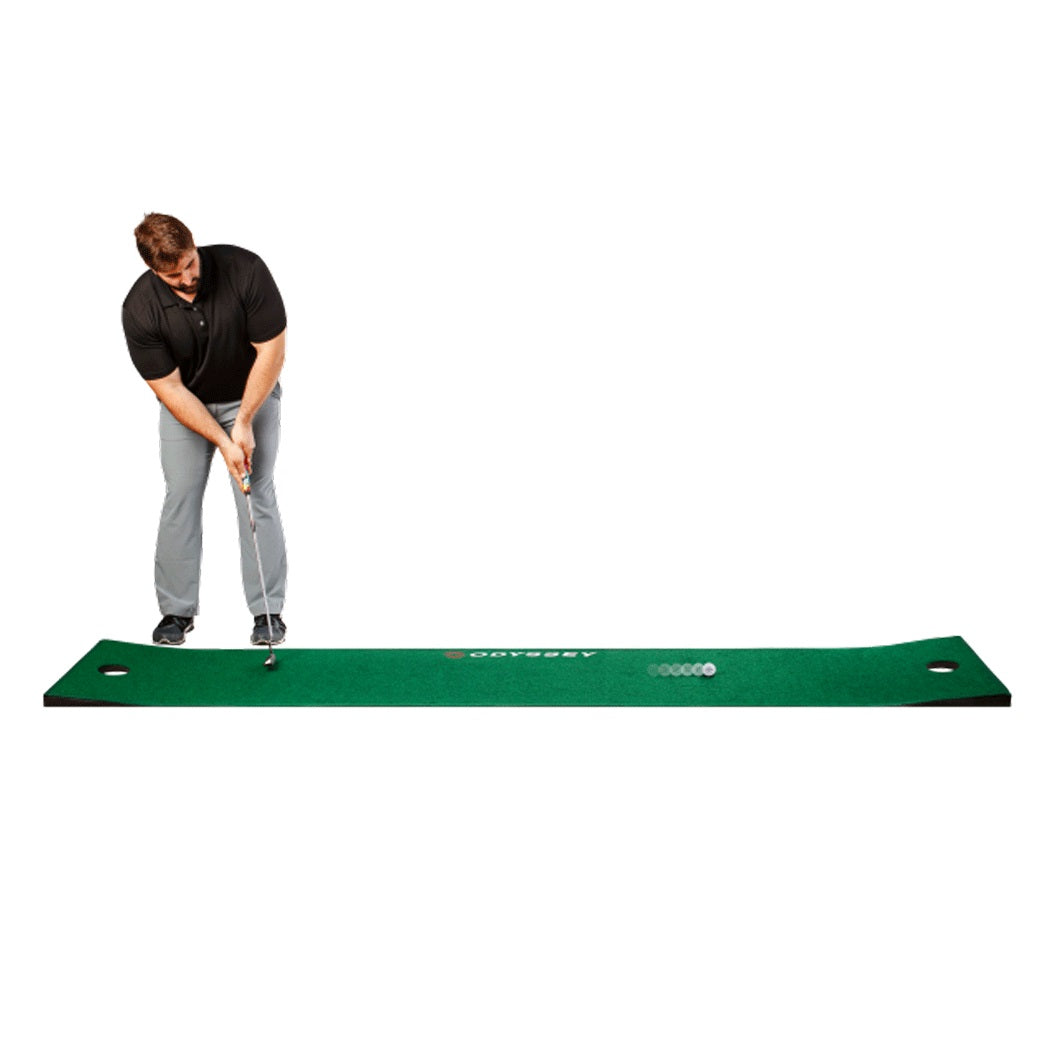 Odyssey 10' X 2' Putting Mat - side view, showing the raised ends