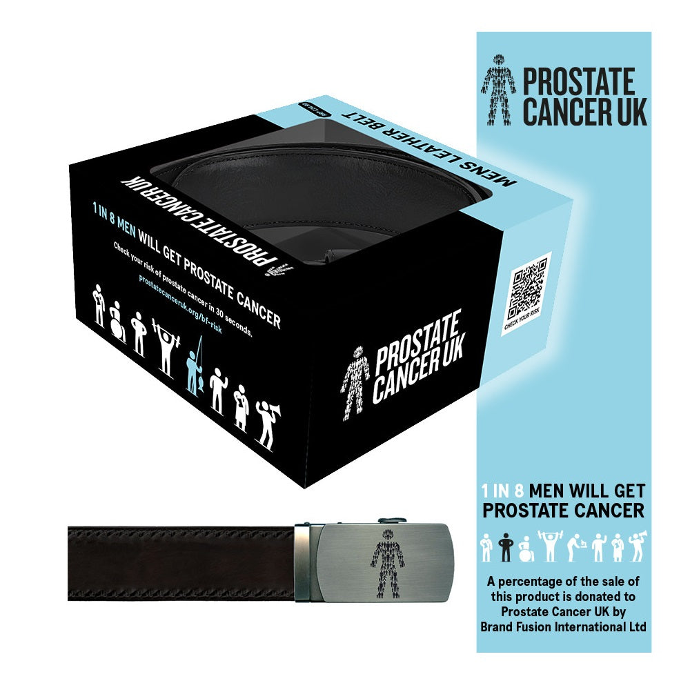 Men`s Leather Belt - Supporting Prostate Cancer UK - with logo on belt fastening