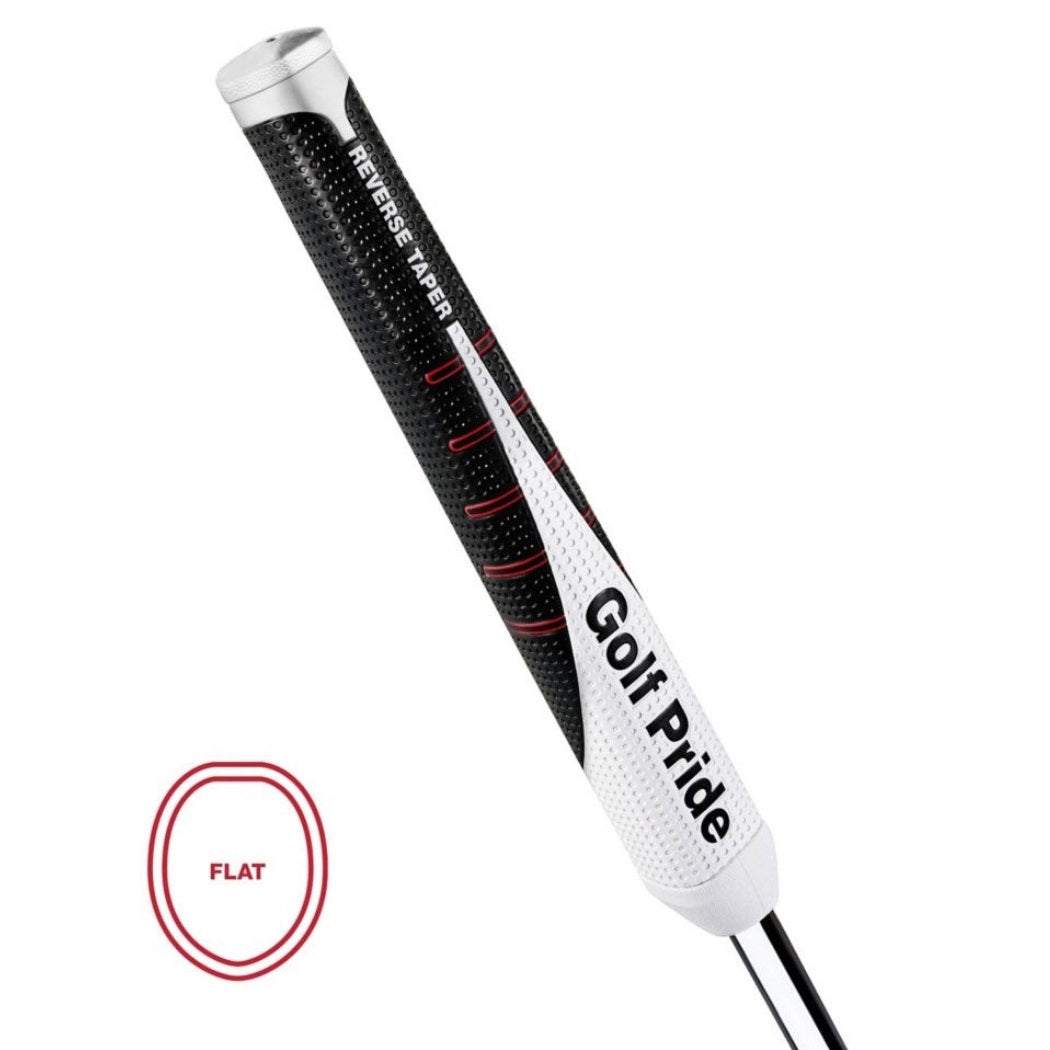 Golf Pride putter grip with black and white design on a white background