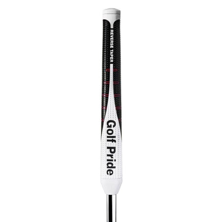 Golf club with white grip and Golf Pride branding on a white background