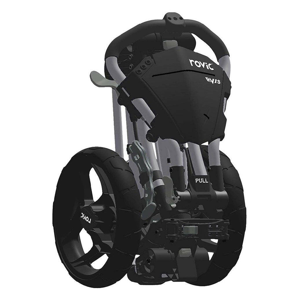 Rovic RV1S Swivel Push Golf Trolley (Silver/Black) - showing the trolley folded