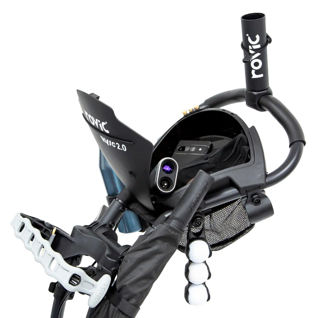 Rovic RV1C 2.0 open storage console holding a mobile phone and rangefinder (accessories not included)