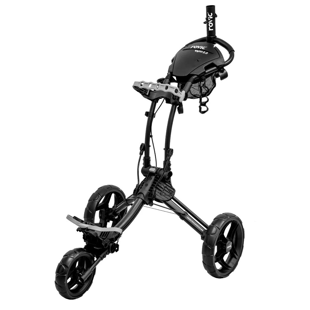 Rovic RV1C 2.0 Golf Push Trolley in Charcoal/Black with umbrella holder