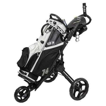 Rovic RV1C 2.0 Trolley in Charcoal/Black carrying a golf bag (golf bag not included)