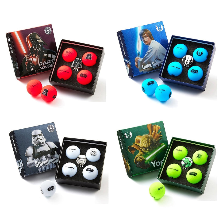 Volvik VIVID SOFT Star Wars Golf Balls 4 Pack & Marker Gift Pack - Darth Vader / Luke Skywalker / Storm Trooper / Yoda