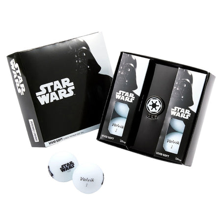 Star Wars-themed golf balls with packaging on a white background
