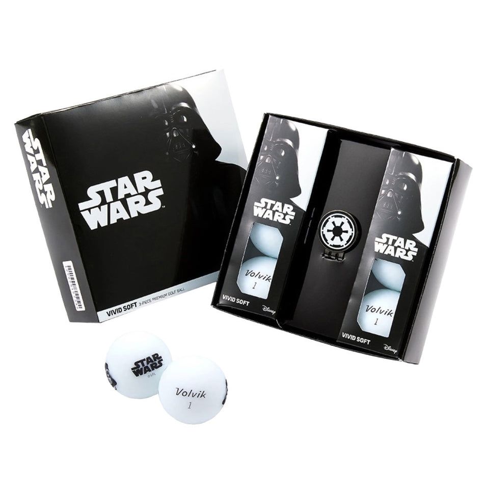 Star Wars-themed golf balls with packaging on a white background