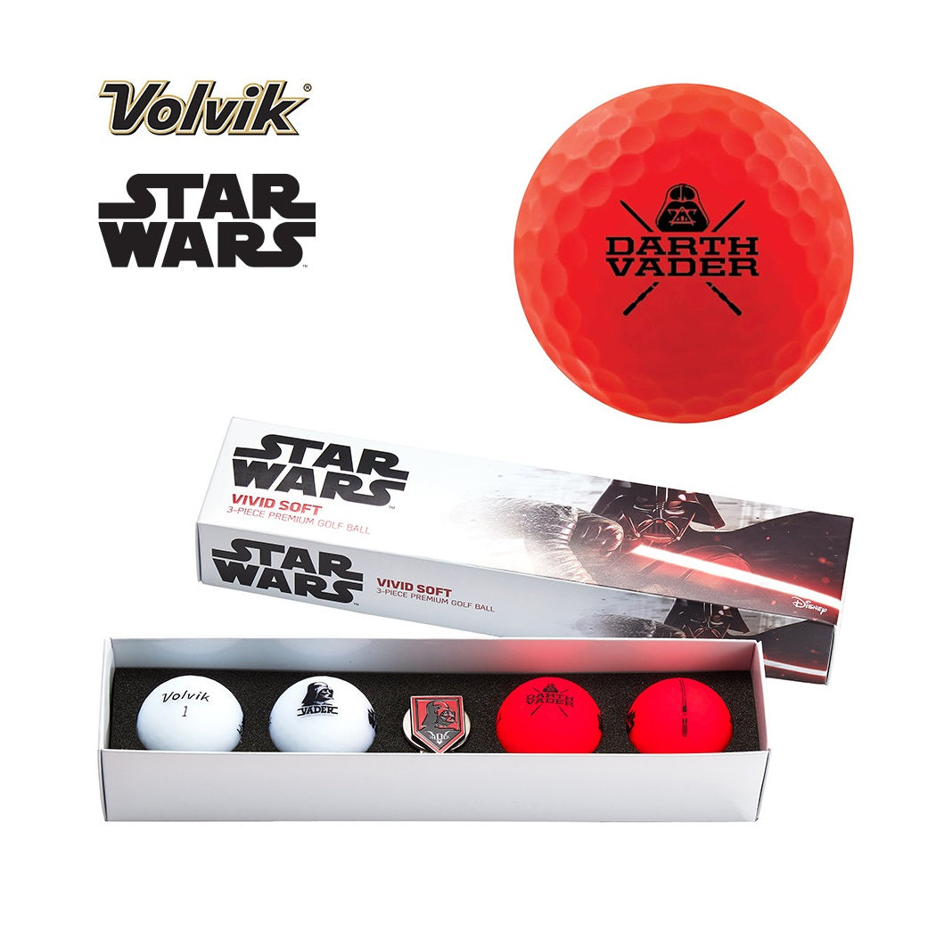 Volvik VIVID SOFT Star Wars Darth Vader Golf Balls 4 Pack & Marker Gift Set - gift box