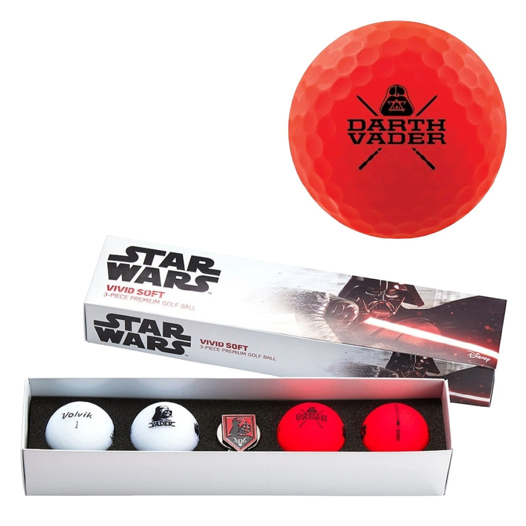 Volvik VIVID SOFT Star Wars Darth Vader Golf Balls 4 Pack & Marker Gift Set