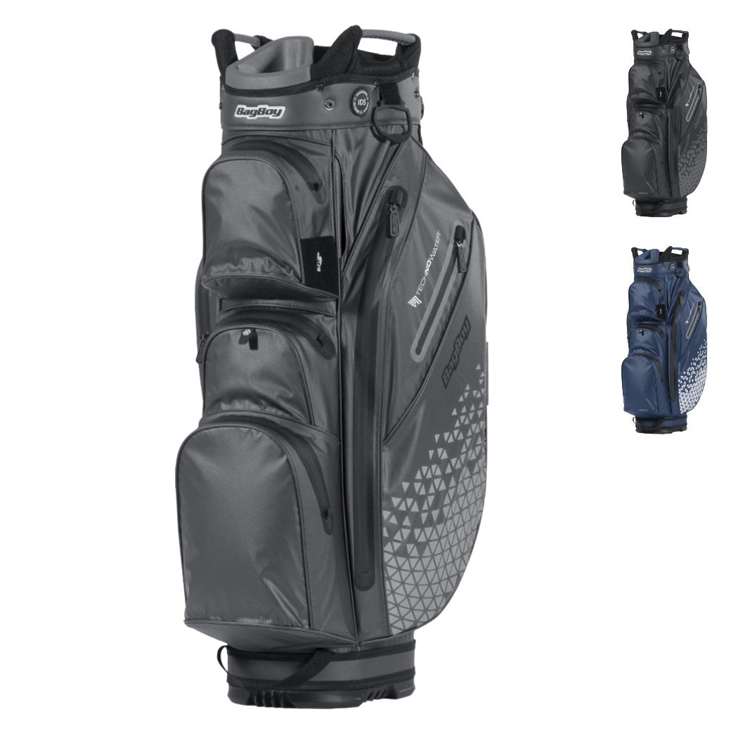 BagBoy Technowater Waterproof Golf Cart Bag in Black with Navy and Slate colourways inset