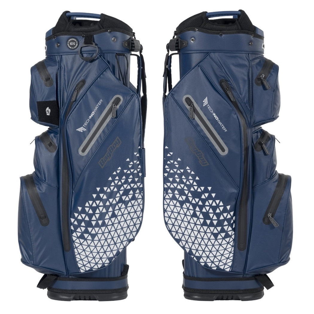 BagBoy Technowater Cart Bag in Navy, front and side views