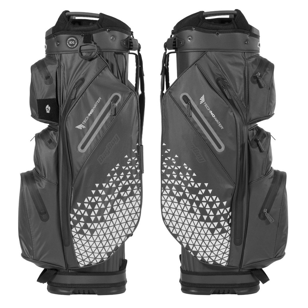 BagBoy Technowater Cart Bag in Slate, front and side views