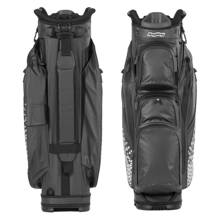 BagBoy Technowater Cart Bag in Slate, carry strap and pocket views