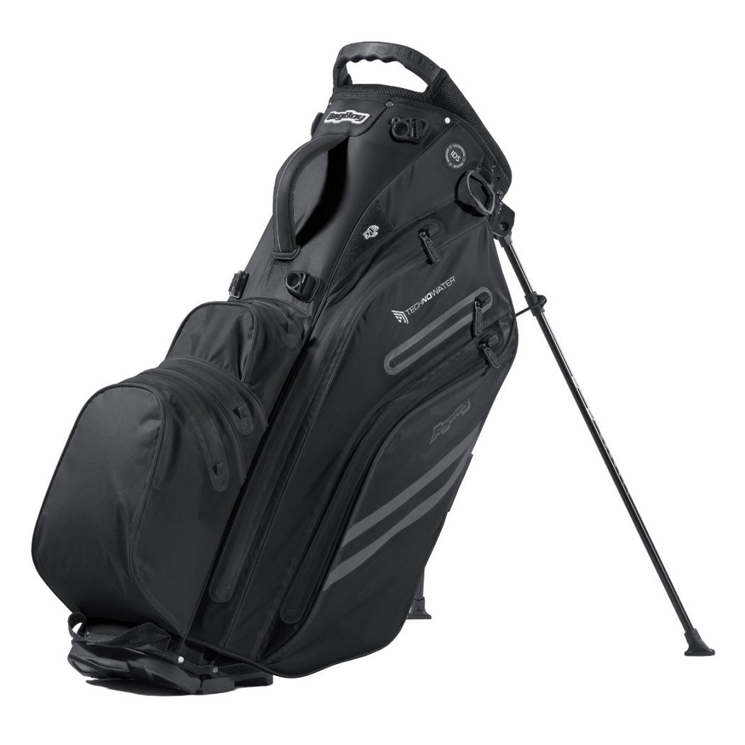BagBoy Technowater Hybrid Golf Stand Bag in Black with stand legs extended