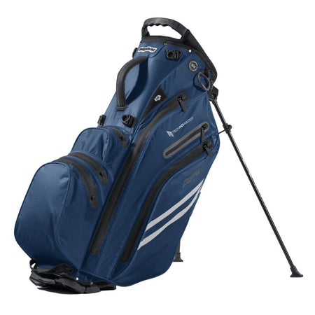 BagBoy Technowater Hybrid Golf Stand Bag in Navy with stand legs extended