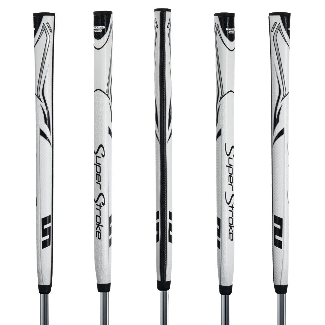 SuperStroke Zenergy Tour 1.0 17 inch putter grip in White/Black, five angles