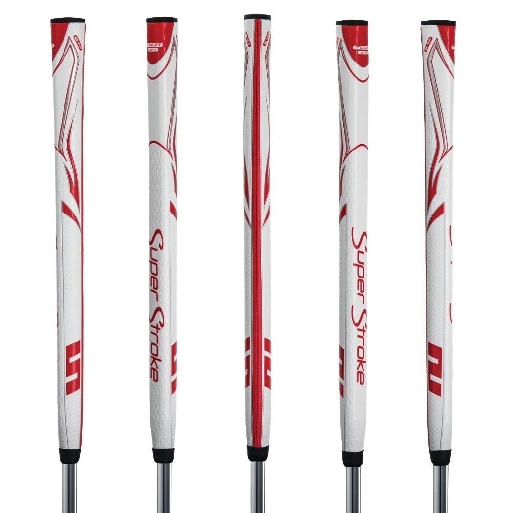 SuperStroke Zenergy Tour 1.0 17 inch putter grip in White/Red, five angles