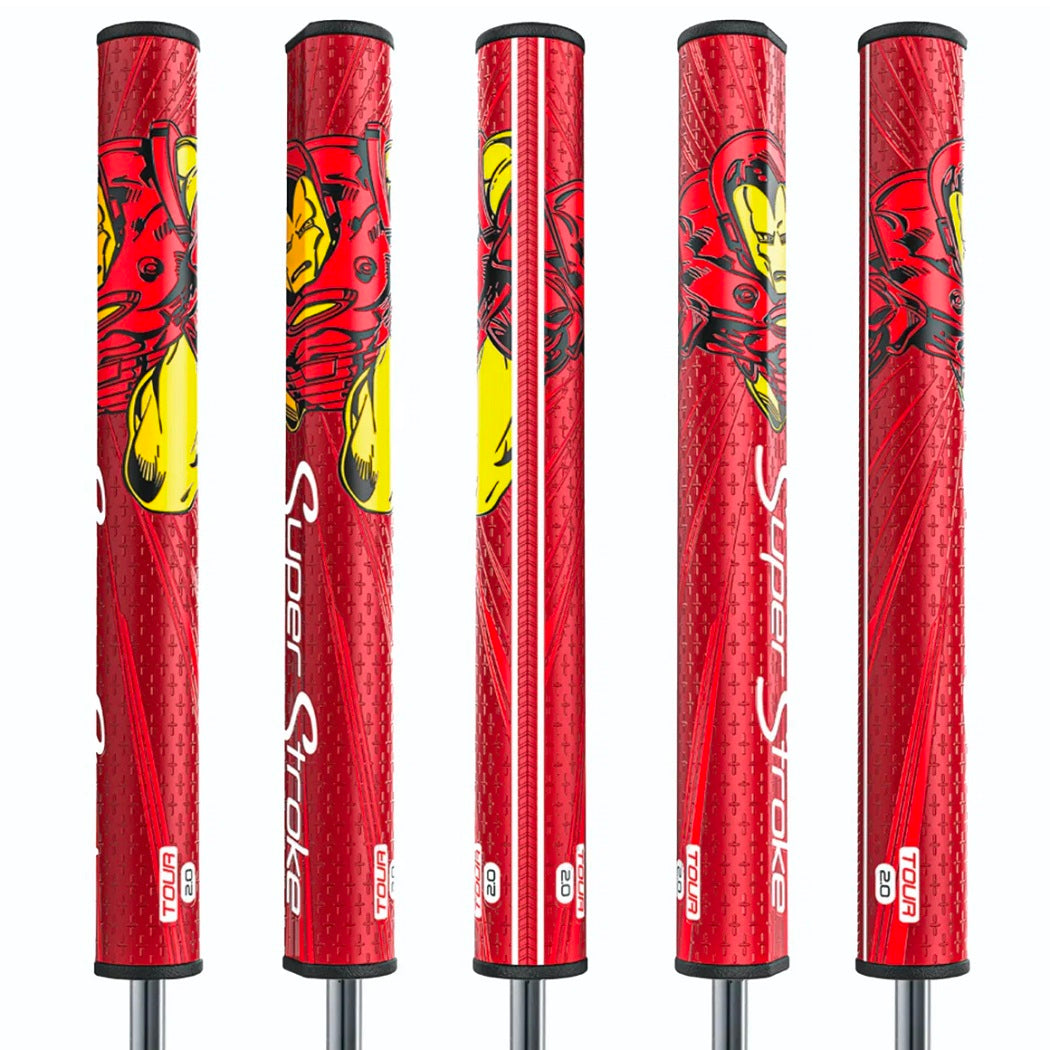 SuperStroke Marvel Iron Man Tour 2.0 putter grip shown from five angles