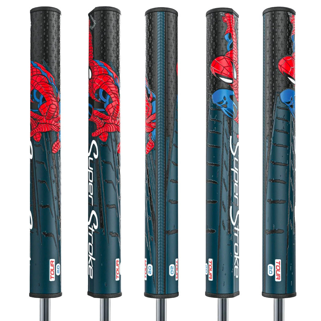 SuperStroke Marvel Spider-Man Tour 2.0 putter grip shown from five angles