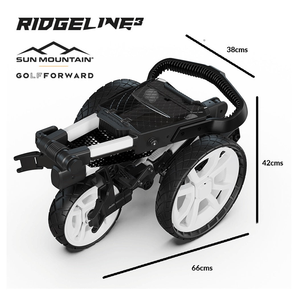 Sun Mountain Ridgeline 3 Golf Trolley folded with dimensions