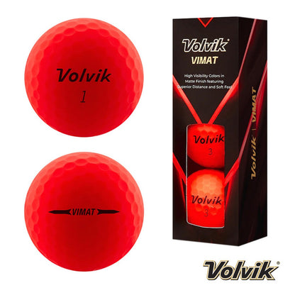 Volvik VIMAT Soft Matte Golf Balls - Red - front and rear views plus box of three