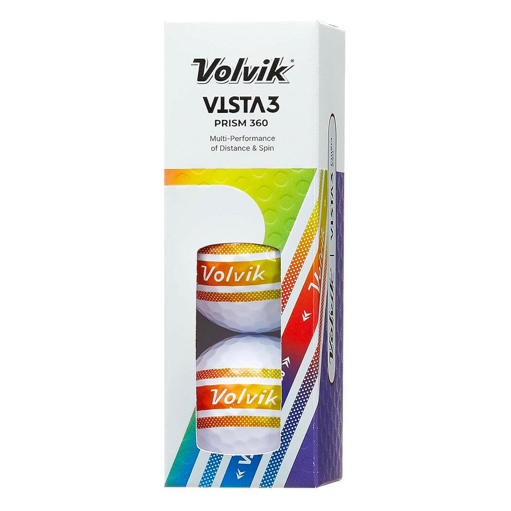 Volvik Vista3 Prism 360 Golf Balls - showing a sleeve of 3 balls