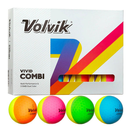 Volvik Vivid Combi Dual-Colour Golf Balls - showing the four variations of colour