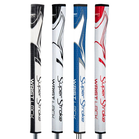SuperStroke Zenergy WristLock putter grips in black/white, white/black, white/blue, and white/red