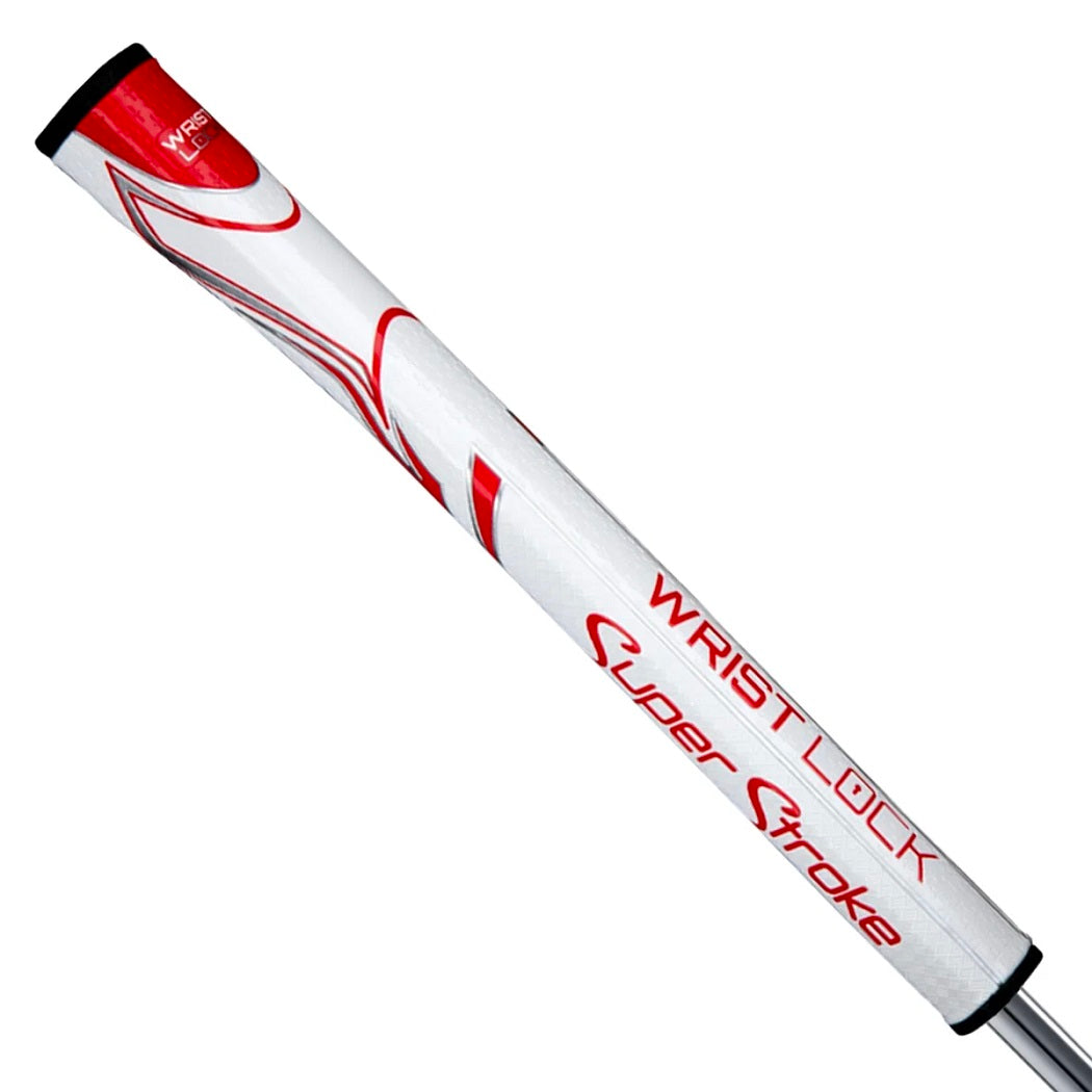  SuperStroke Zenergy WristLock putter grip in white/red, angled view